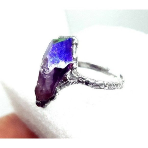 Amethyst rainbow aura crystal ring adjustable - Picture 2 of 12